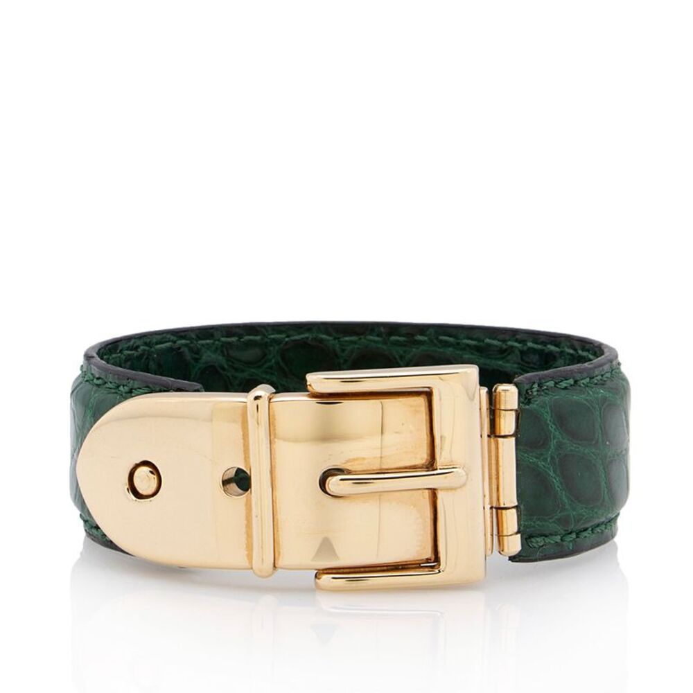 Gucci Vintage Croc Embossed Leather Buckle Bracelet